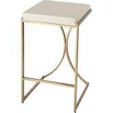 Natalya Bar Stool in Gold Iron & White Leatherette