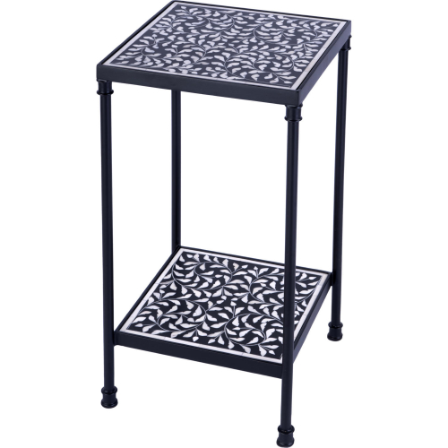 Lana Side Table in Black & Ivory Inlay Resin & Black Metal