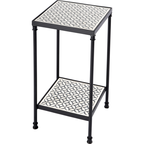 Lana Side Table in Gray & White Inlay Resin & Black Metal