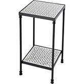 Lana Side Table in Gray & White Inlay Resin & Black Metal