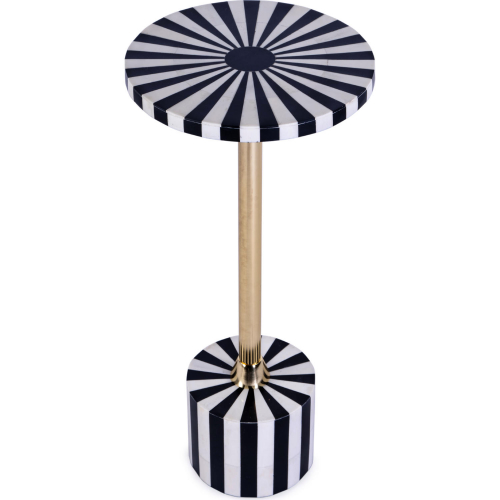 Zane Round Side Table in Black & White Inlay & Brass