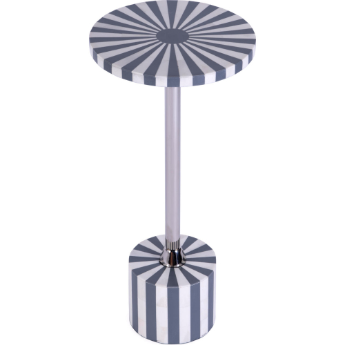 Zane Round Side Table in Gray & White Inlay & Metal