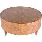 Billie Round Coffee Table in Medium Brown Burl Wood
