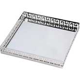 Cleo Square Serving Tray in Polished Silver Stainless Steel & Glass