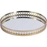 Geneva Round Serving Tray in Polished Gold Stainless Steel & Glass