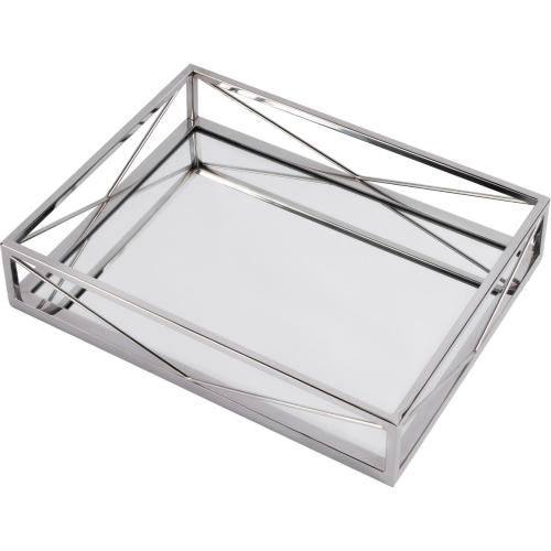 Cosgrove Serving Tray in Polished Silver Stainless Steel & Glass