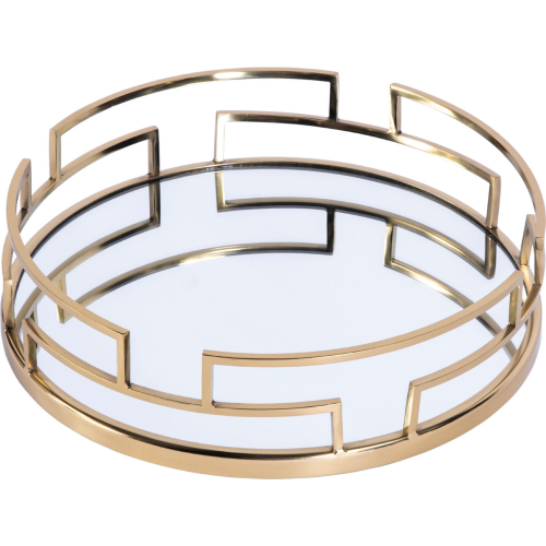 Cecil Round Serving Tray in Polished Gold Stainless Steel & Glass