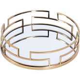 Cecil Round Serving Tray in Polished Gold Stainless Steel & Glass