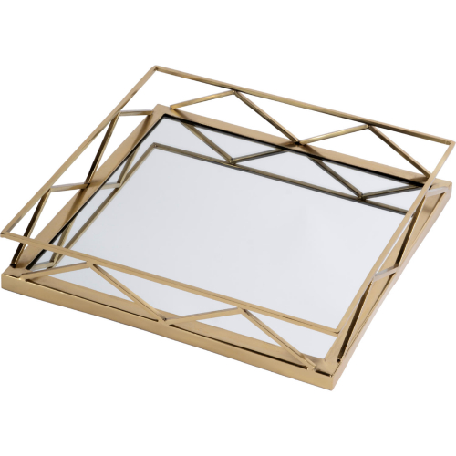Lydon Rectangle Serving Tray in Polished Gold Stainless Steel & Glass