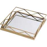 Lydon Rectangle Serving Tray in Polished Gold Stainless Steel & Glass
