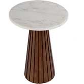 Dara 14" Round Side Table in White Marble & Wood