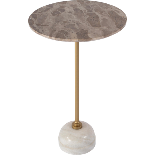 Zion 16" Round Side Table in White Beige Marble & Gold Iron