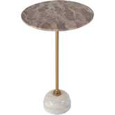 Zion 16" Round Side Table in White Beige Marble & Gold Iron