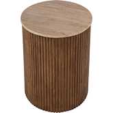 Ruby 15" Round Side Table in Fluted Travertine & Natural Mango Wood