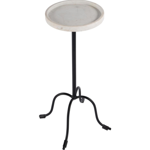 Berlin 10" Round Side Table in White Marble & Black Iron