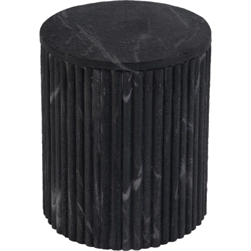 Sylvester Round Side Table in Gray and White Marble & Wood