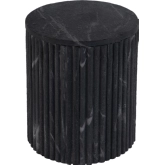 Sylvester Round Side Table in Gray and White Marble & Wood