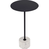 Garrett Round Side Table in Black Iron & White Marble