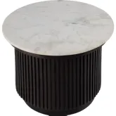 Georgia 22" Round Side Table in Ribbed Brown Wood & White Marble