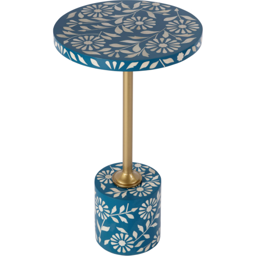 Bethel 14" Round Side Table in Blue, Inlay & Gold Iron