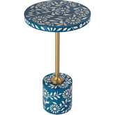Bethel 14" Round Side Table in Blue, Inlay & Gold Iron
