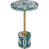 Bethel 14" Round Side Table in Teal, Inlay & Gold Iron