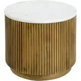 Raquel 15" Round Fluted End Table in White Marble & Natural Wood