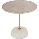 Lucia 19" Round Pedestal Side Table in White Marble & Brass Gold Iron
