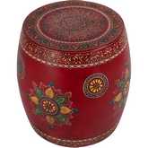 Imani 17" W Round Drum Side Table in Red & Multicolor Iron