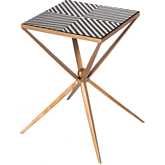 Issa 16" Square Side Table in Black & White Inlay & Distressed Gold