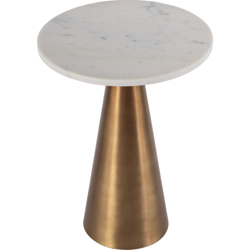 Hallie 15" Round Side Table in White Marble & Antique Gold Metal
