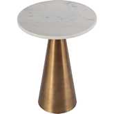 Hallie 15" Round Side Table in White Marble & Antique Gold Metal