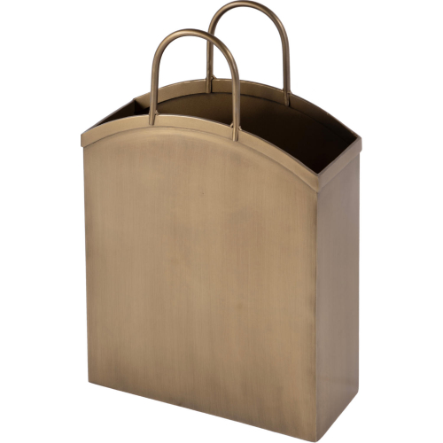 Gia 12" Metal Magazine Basket in Antique Gold Stainless Steel