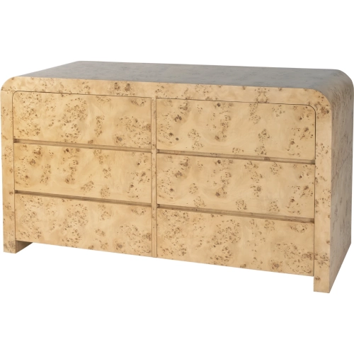Cora 60.5" 6 Drawer Dresser in Light Tan Brown Burl Wood
