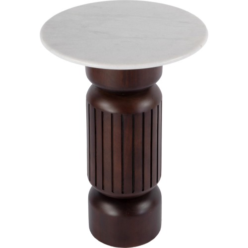 Nala 17" Round Side Table in White Beige Marble & Walnut Finish