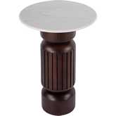 Nala 17" Round Side Table in White Beige Marble & Walnut Finish