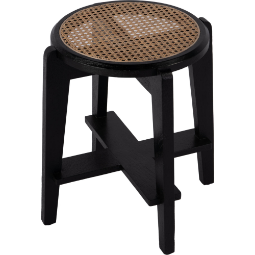Dryden Round Backless Stool in Natural Cane & Black Wood