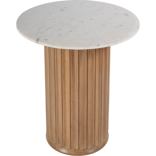 Geneva 22" Round Side Table in White Beige Marble & Wood