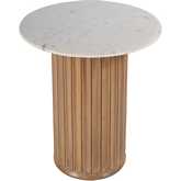 Geneva 22" Round Side Table in White Beige Marble & Wood