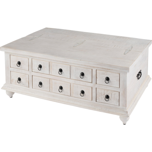 Chipping 47" 6 Drawer Trunk Coffee Table in Distressed White Solid Wood