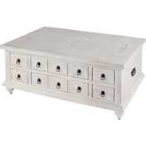 Chipping 47" 6 Drawer Trunk Coffee Table in Distressed White Solid Wood