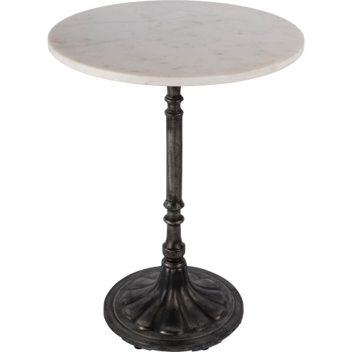 Elio 24" Round End Side Accent Table in Polished White Marble & Black Iron