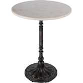 Elio 24" Round End Side Accent Table in Polished White Marble & Black Iron