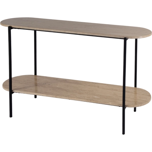 Rinaldi Console Table in Elongated Natural Marble & Black Iron