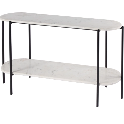 Renaldo Console Table in Elongated White Marble & Black Iron