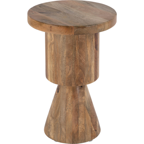 Botswana 15" Round Abstract Pedestal Side Table in Brown Mango Wood