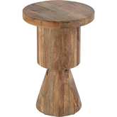 Botswana 15" Round Abstract Pedestal Side Table in Brown Mango Wood