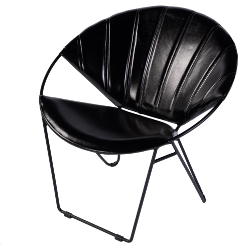 Harlan 18" Seat H Round Accent Chair in Black Leather & Iron
