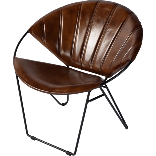 Harlan 18" Seat H Round Accent Chair in Brown Leather & Iron