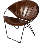 Harlan 18" Seat H Round Accent Chair in Brown Leather & Iron